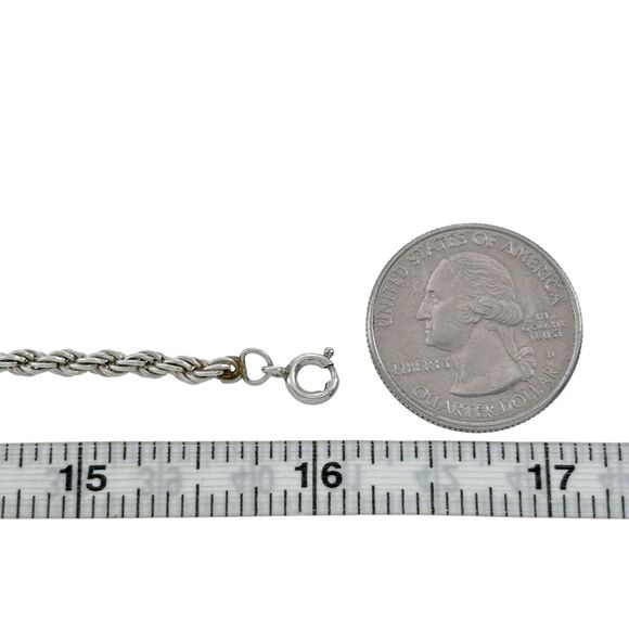 Vintage Sterling Silver 925 3.1mm Twisted Rope Chain Necklace 16" - Picture 3 of 4